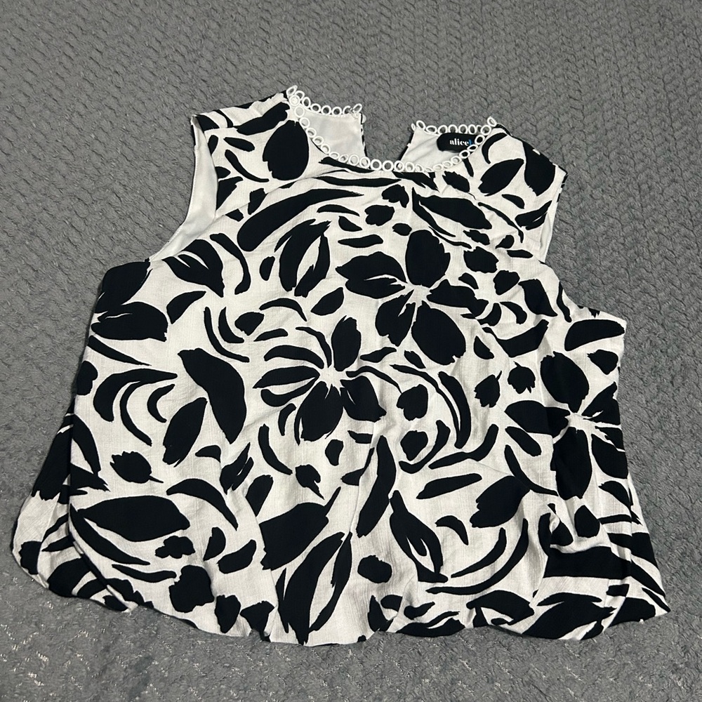 Alice Blue Black and White Floral Kids Dress